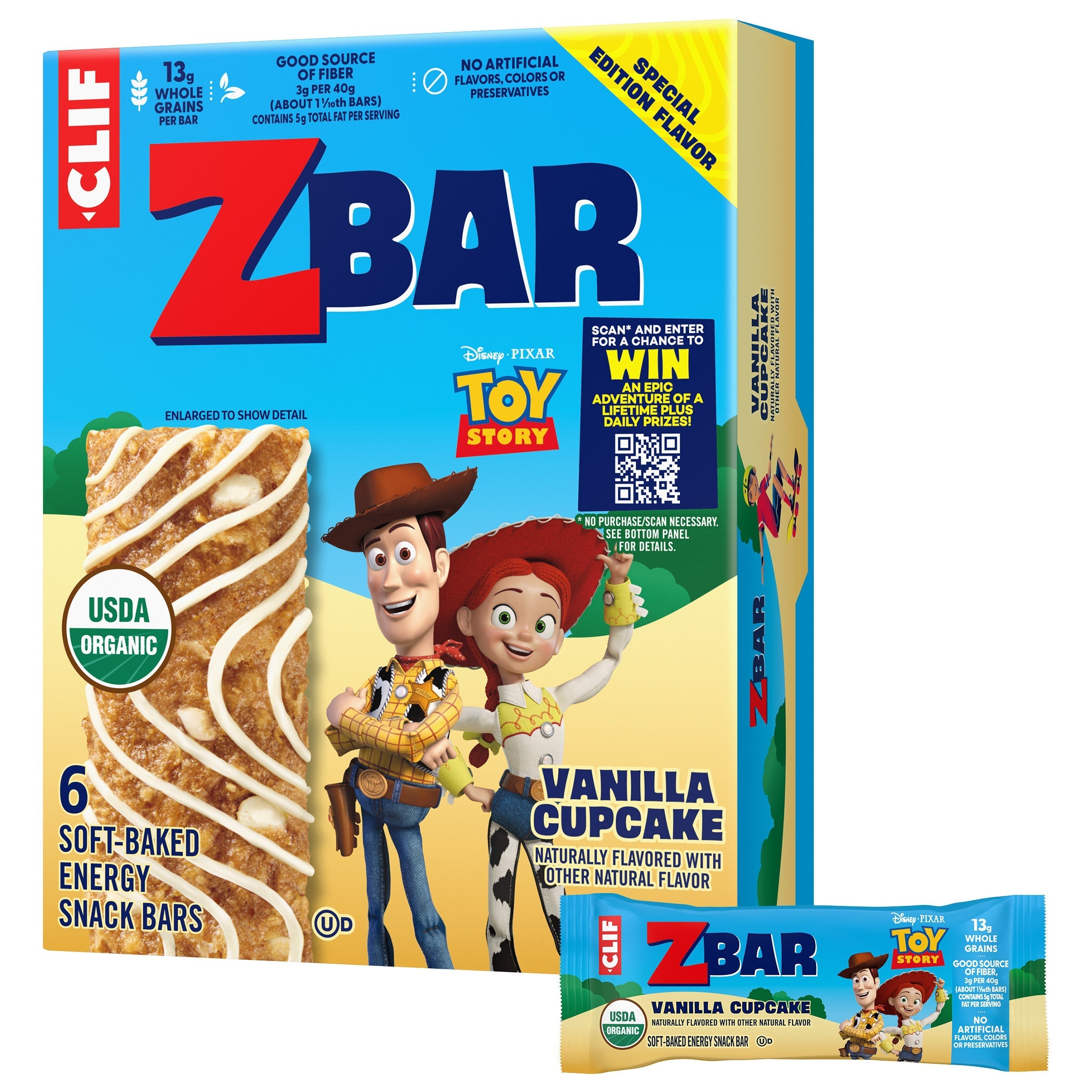 Toy Story - Vanilla Cupcake - Soft-Baked Energy Snack Bars - Non-GMO - 13g Whole Grains - USDA Organic Granola Bars (6 Pack) O8