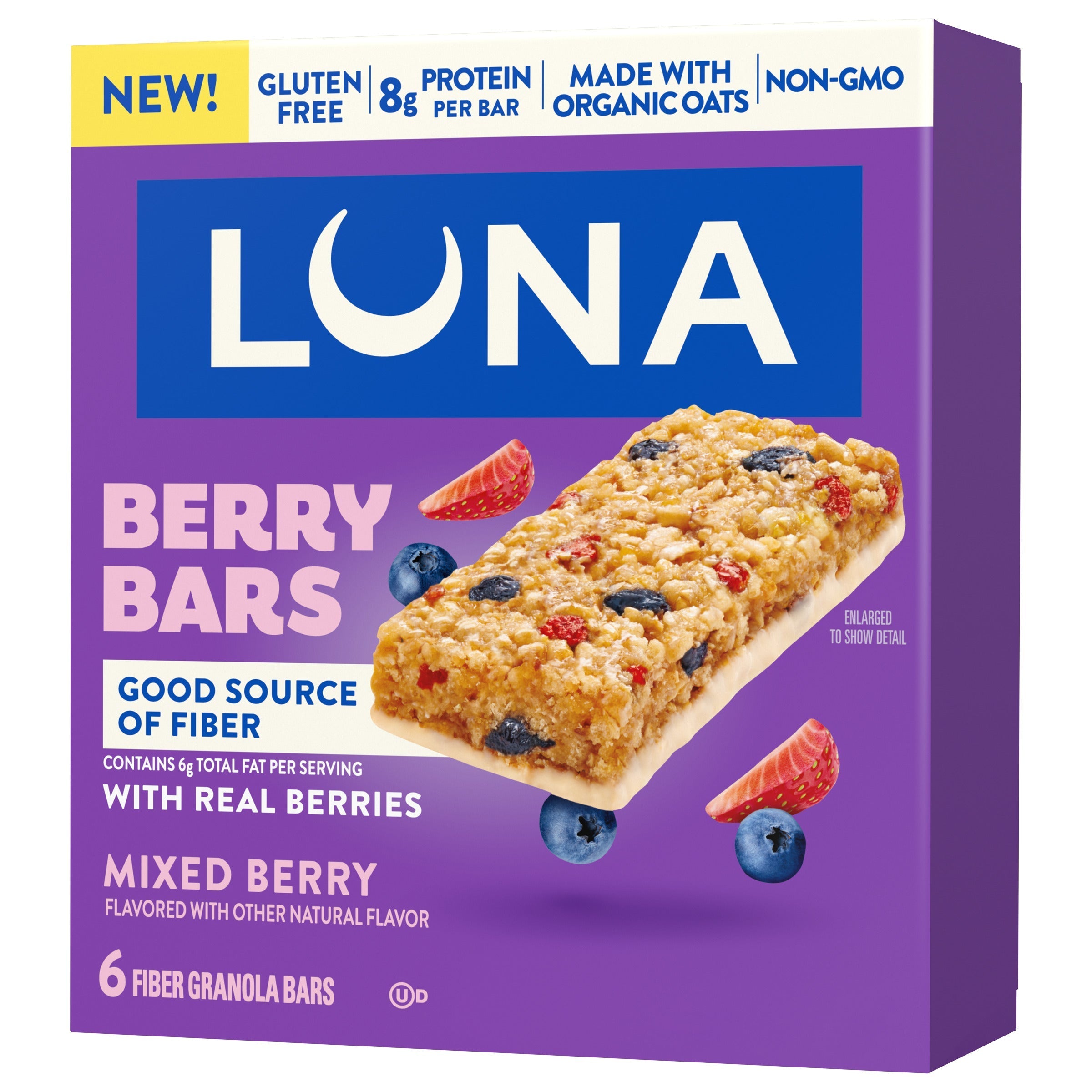 Berry Bars Mixed Berry Flavor Gluten Free Snack Bars, Non-GMO Protein Bars W5