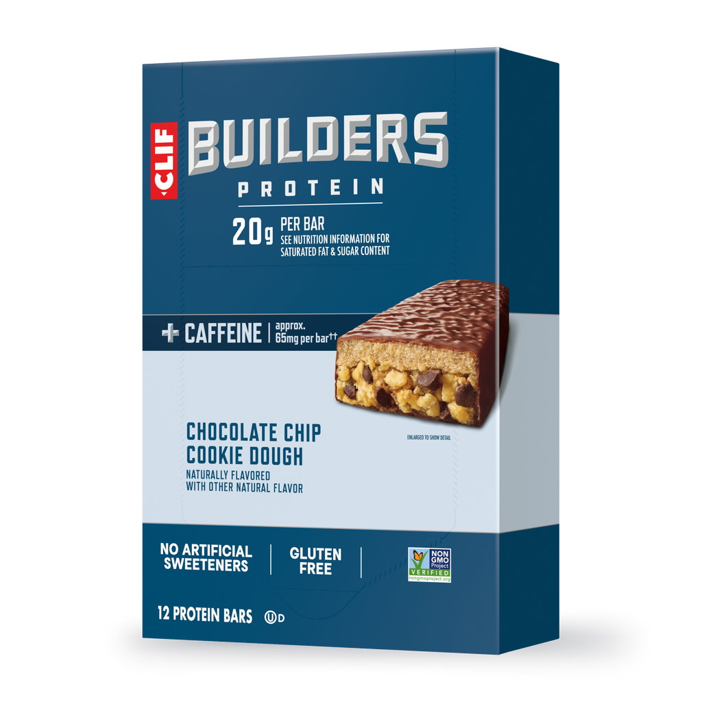 CLIF + Caffeine Chocolate Chip Cookie Dough Flavor Plant Based Protein Bars D1
