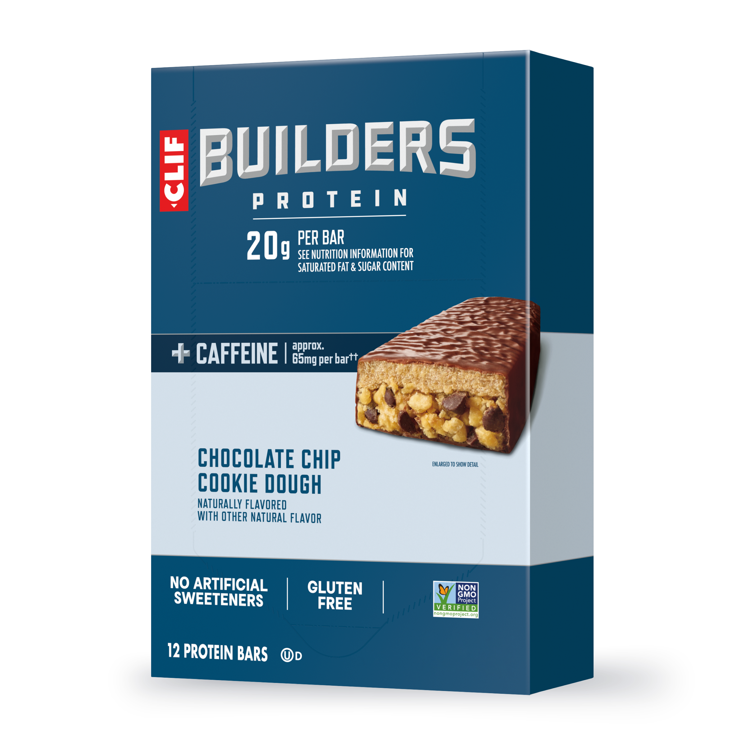 CLIF + Caffeine Chocolate Chip Cookie Dough Flavor Plant Based Protein Bars D1