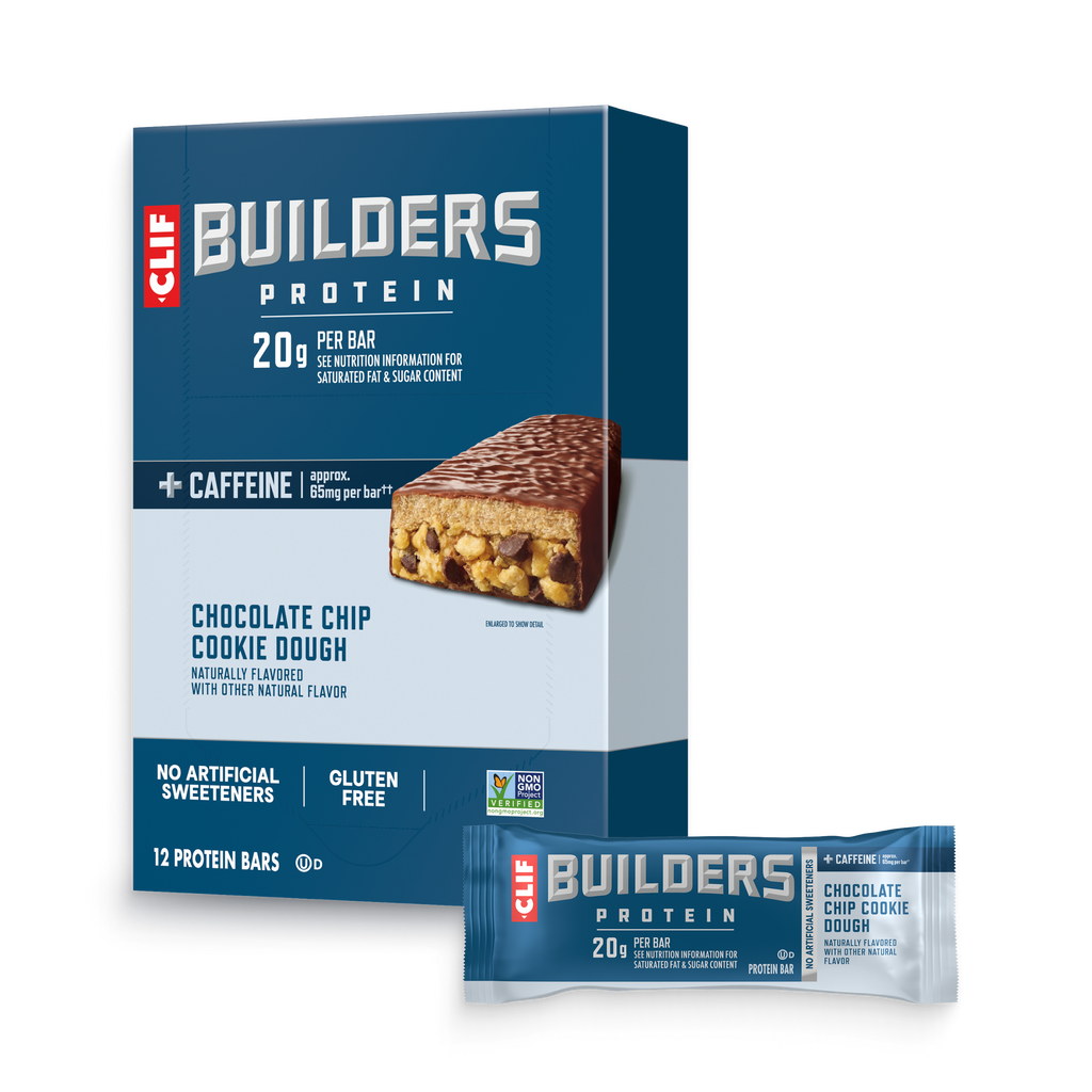 CLIF + Caffeine Chocolate Chip Cookie Dough Flavor Plant Based Protein Bars D1