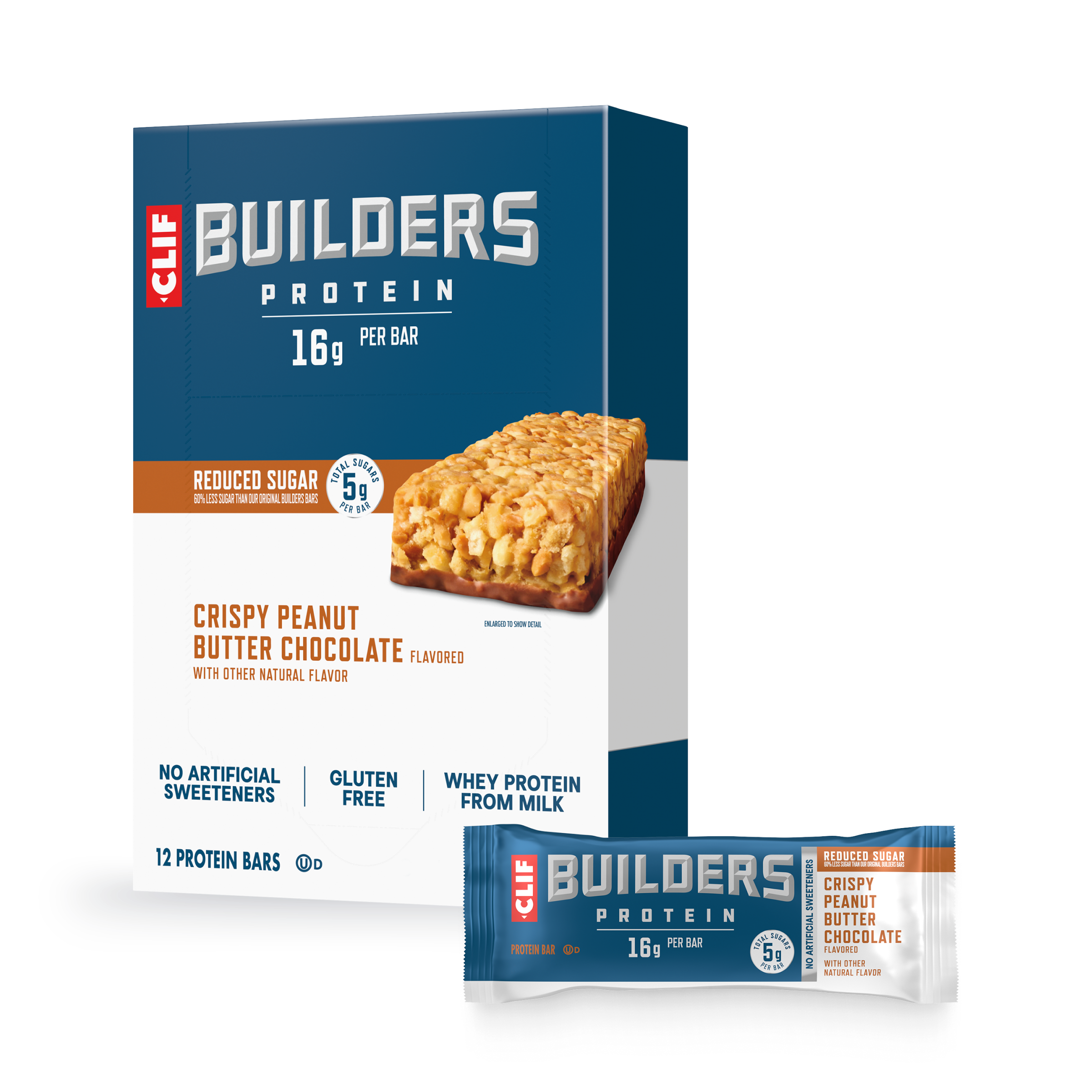 CLIF Crispy Peanut Butter Chocolate Flavored Protein Bar, Reduced Sugar C0