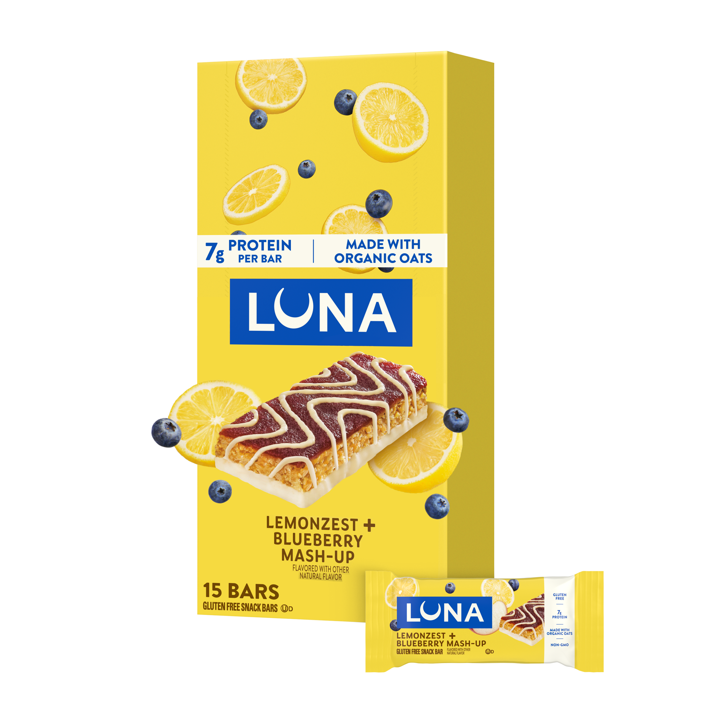 Bar Mash-Ups LemonZest + Blueberry Flavor Gluten Free Snack Bars, Non-GMO Protein Bars D8